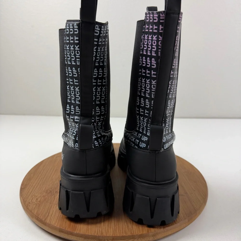 Koi Dolls Kill ‘F it up’ Black Platform Chelsea Boots - Picture 5 of 10